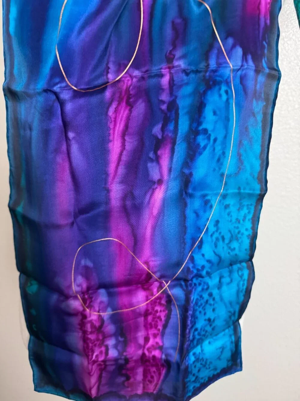 NWOT 100% Silk Abstract Purple & Green & Blue Tie 'Dye
